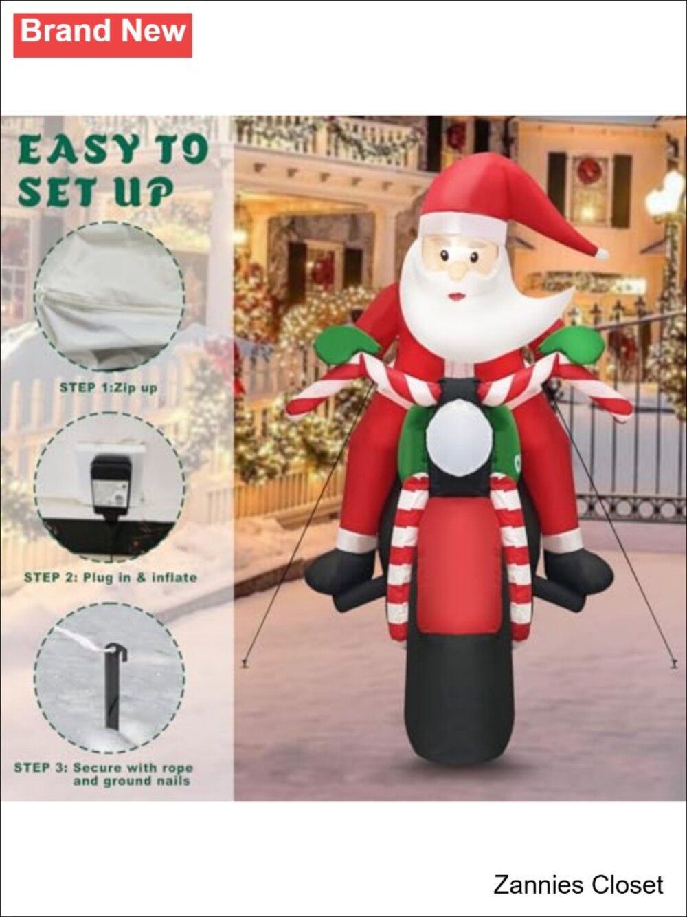 π 6FT Christmas Inflatable Santa Riding Motorcycle with Gingerbread Man LED - Picture 6 of 6